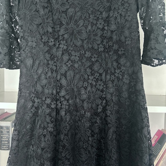 Perceptions New York Black Lace Overlay 3/4 Sleeve Women’s Classy Dress Sz Small - Picture 2 of 11